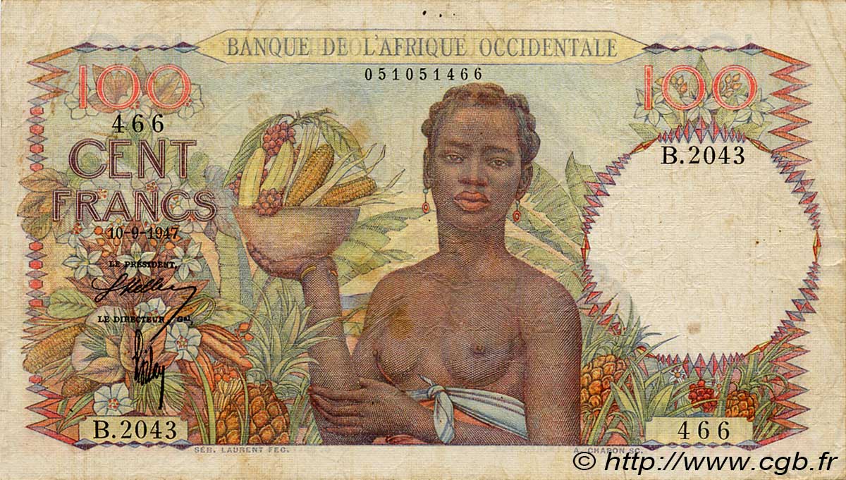 100 Francs FRENCH WEST AFRICA  1947 P.40 fSS