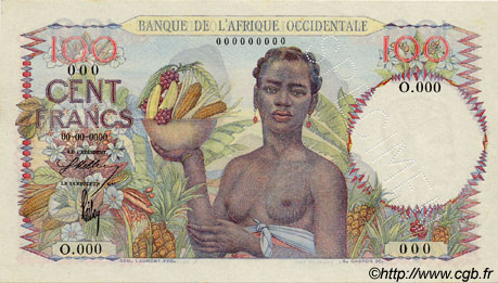 100 Francs Spécimen FRENCH WEST AFRICA  1945 P.40s q.FDC