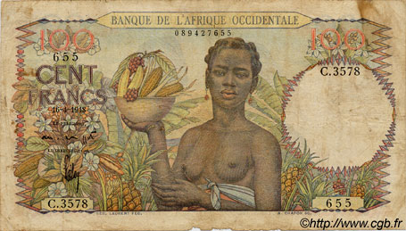100 Francs FRENCH WEST AFRICA  1948 P.40 RC