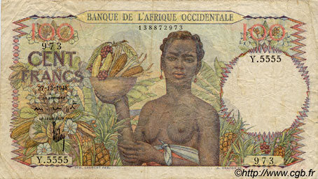 100 Francs FRENCH WEST AFRICA  1948 P.40 fS