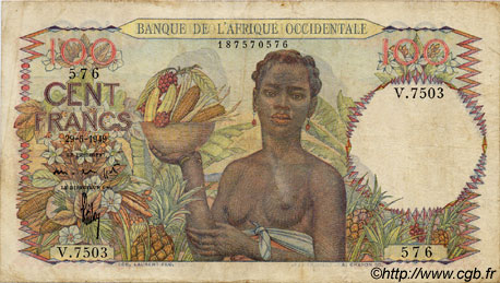 100 Francs FRENCH WEST AFRICA  1949 P.40 MB