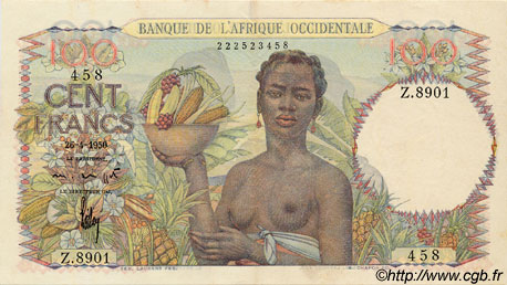 100 Francs FRENCH WEST AFRICA  1950 P.40 EBC