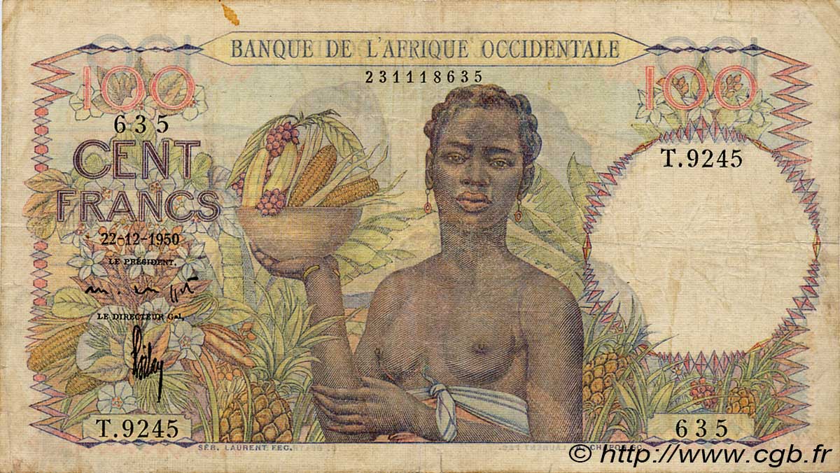 100 Francs FRENCH WEST AFRICA  1950 P.40 F