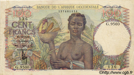 100 Francs FRENCH WEST AFRICA  1950 P.40 MBC+