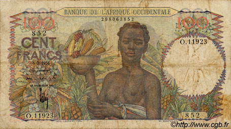 100 Francs FRENCH WEST AFRICA  1951 P.40 fS