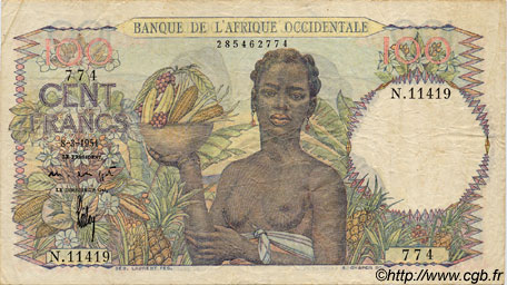 100 Francs FRENCH WEST AFRICA  1951 P.40 fSS