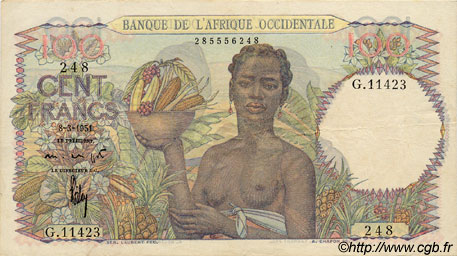 100 Francs FRENCH WEST AFRICA  1951 P.40 VF+