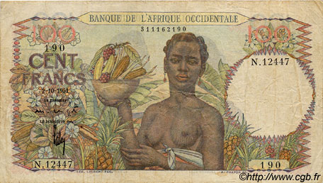 100 Francs FRENCH WEST AFRICA  1951 P.40 F