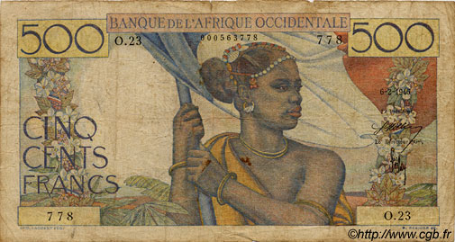 500 Francs FRENCH WEST AFRICA  1946 P.41 q.MB
