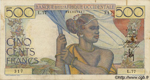 500 Francs FRENCH WEST AFRICA  1946 P.41 MBC