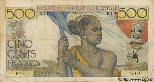 500 Francs FRENCH WEST AFRICA  1948 P.41 BC+