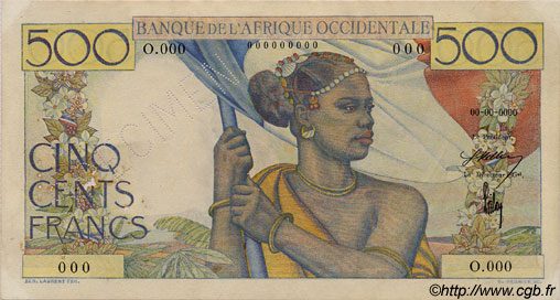 500 Francs Spécimen FRENCH WEST AFRICA  1946 P.41s fVZ