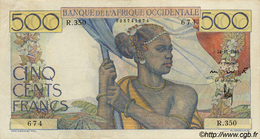 500 Francs AFRIQUE OCCIDENTALE FRANÇAISE (1895-1958)  1948 P.41 TTB+