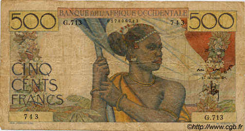 500 Francs FRENCH WEST AFRICA (1895-1958)  1950 P.41 VG