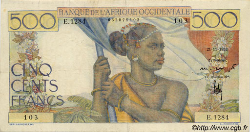 500 Francs FRENCH WEST AFRICA  1953 P.41 F