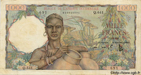 1000 Francs FRENCH WEST AFRICA  1948 P.42 BC
