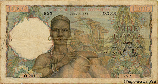 1000 Francs FRENCH WEST AFRICA  1951 P.42 MB