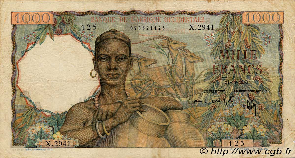 1000 Francs FRENCH WEST AFRICA (1895-1958)  1953 P.42 F