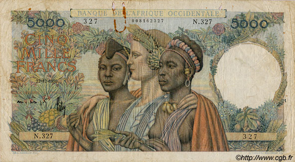 5000 Francs FRENCH WEST AFRICA (1895-1958)  1950 P.43 VG
