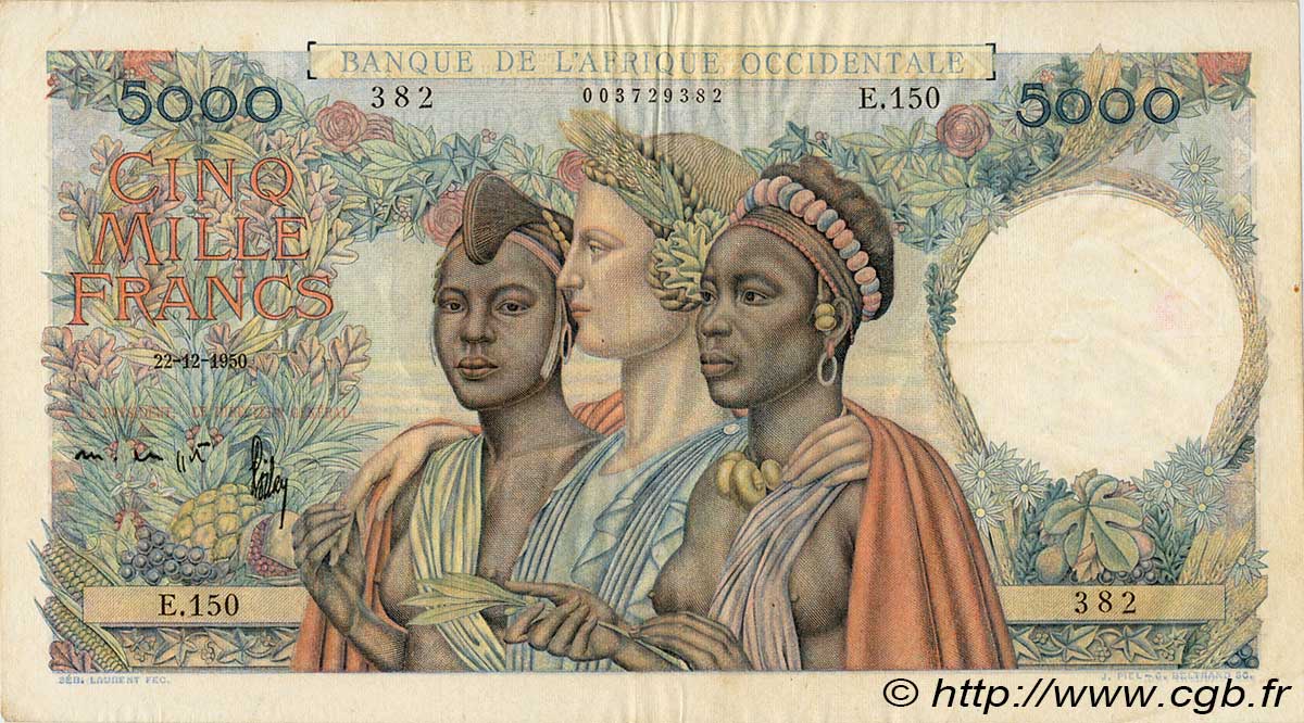 5000 Francs FRENCH WEST AFRICA  1950 P.43 SS