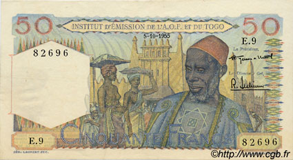 50 Francs FRENCH WEST AFRICA  1955 P.44 XF-