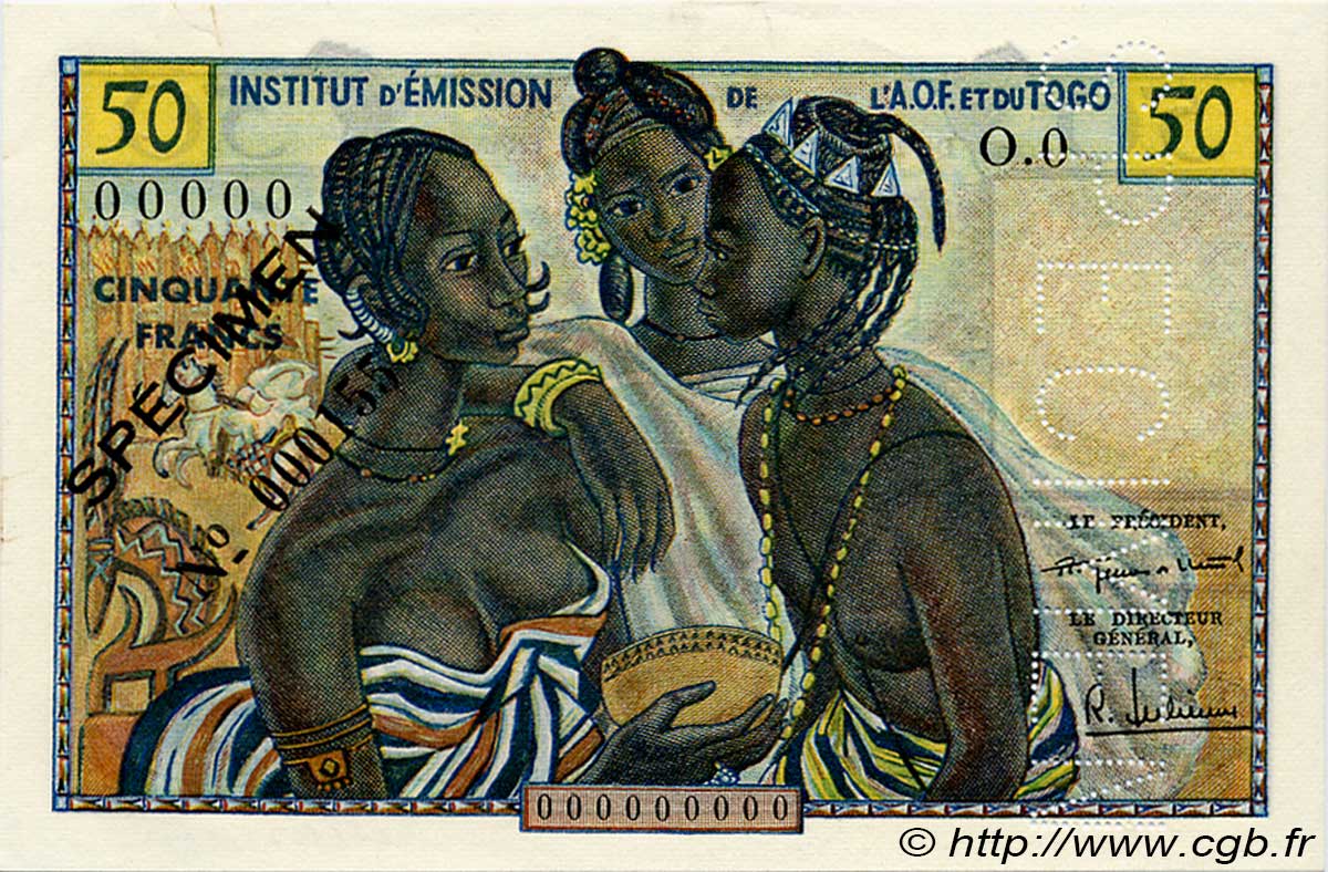 50 Francs Spécimen FRENCH WEST AFRICA  1956 P.45s SC+