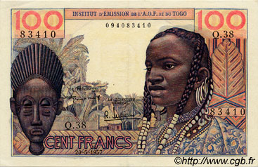 100 Francs FRENCH WEST AFRICA  1957 P.46 AU-