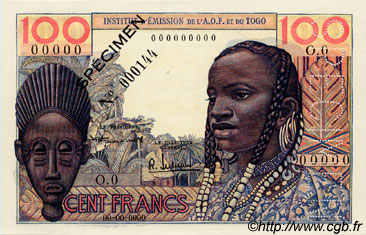 100 Francs Spécimen FRENCH WEST AFRICA  1956 P.46s SC+