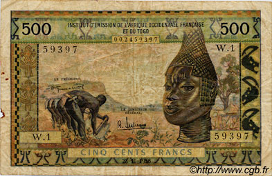 500 Francs FRENCH WEST AFRICA (1895-1958)  1956 P.47 VG