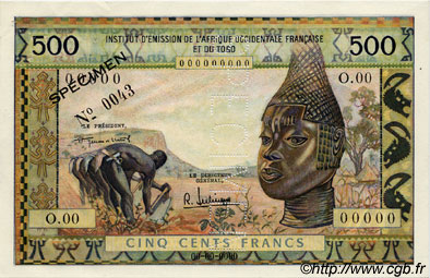 500 Francs Spécimen FRENCH WEST AFRICA (1895-1958)  1957 P.47s XF-