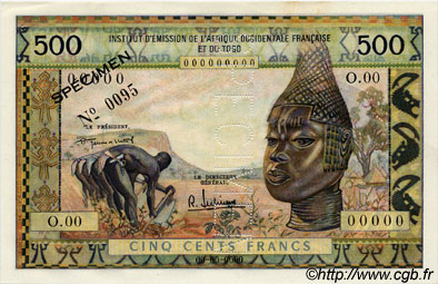 500 Francs Spécimen FRENCH WEST AFRICA  1957 P.47s q.AU