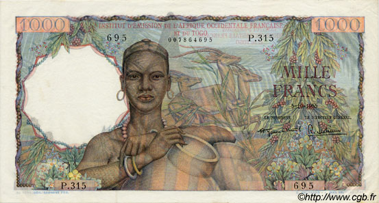 1000 Francs AFRIQUE OCCIDENTALE FRANÇAISE (1895-1958)  1955 P.48 SUP