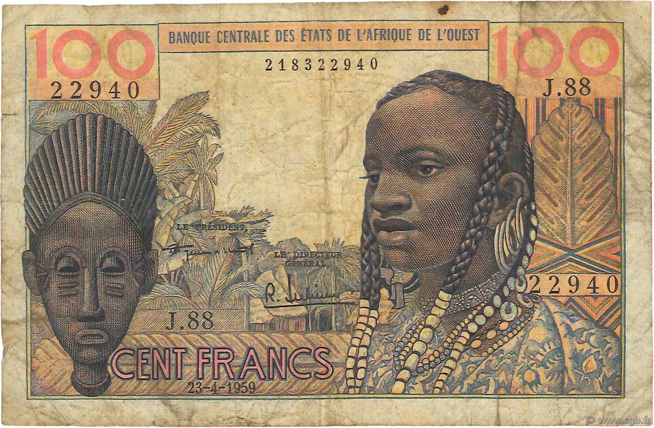 100 Francs STATI AMERICANI AFRICANI  1959 P.002a B