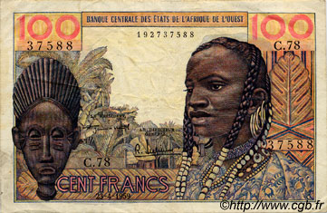 100 Francs ÉTATS DE L AFRIQUE DE L OUEST  1959 P.002a TTB