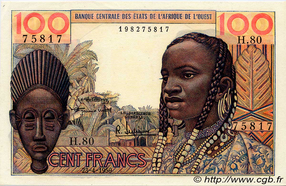 100 Francs STATI AMERICANI AFRICANI  1959 P.002a q.FDC