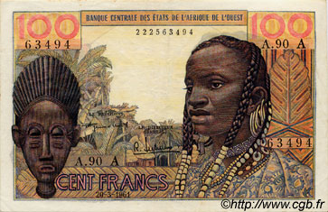 100 Francs ESTADOS DEL OESTE AFRICANO  1961 P.101Aa MBC