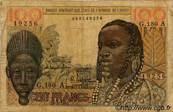 100 Francs ESTADOS DEL OESTE AFRICANO  1961 P.101Ac RC
