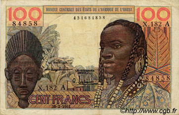 100 Francs WEST AFRICAN STATES  1961 P.101Ac F