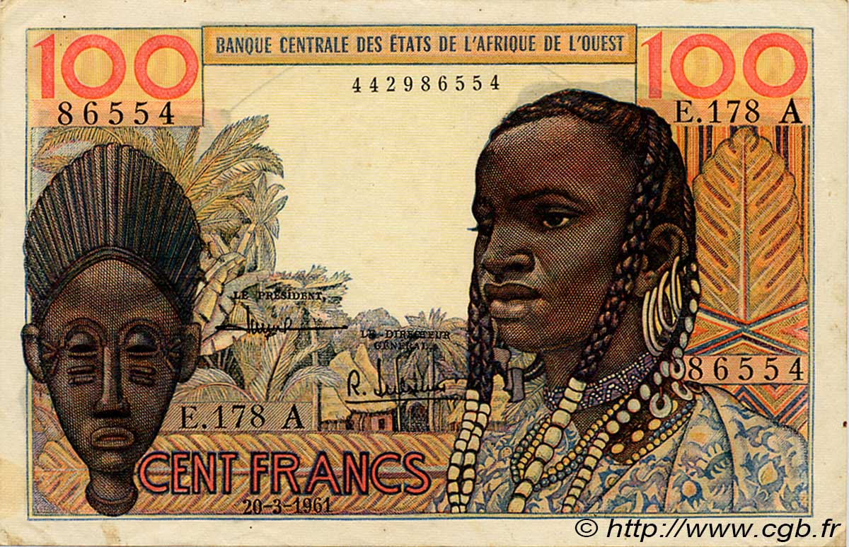 100 Francs WEST AFRICAN STATES  1961 P.101Ac VF+