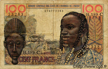100 Francs STATI AMERICANI AFRICANI  1961 P.301Cc q.MB