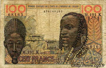100 Francs ESTADOS DEL OESTE AFRICANO  1961 P.701Kc RC