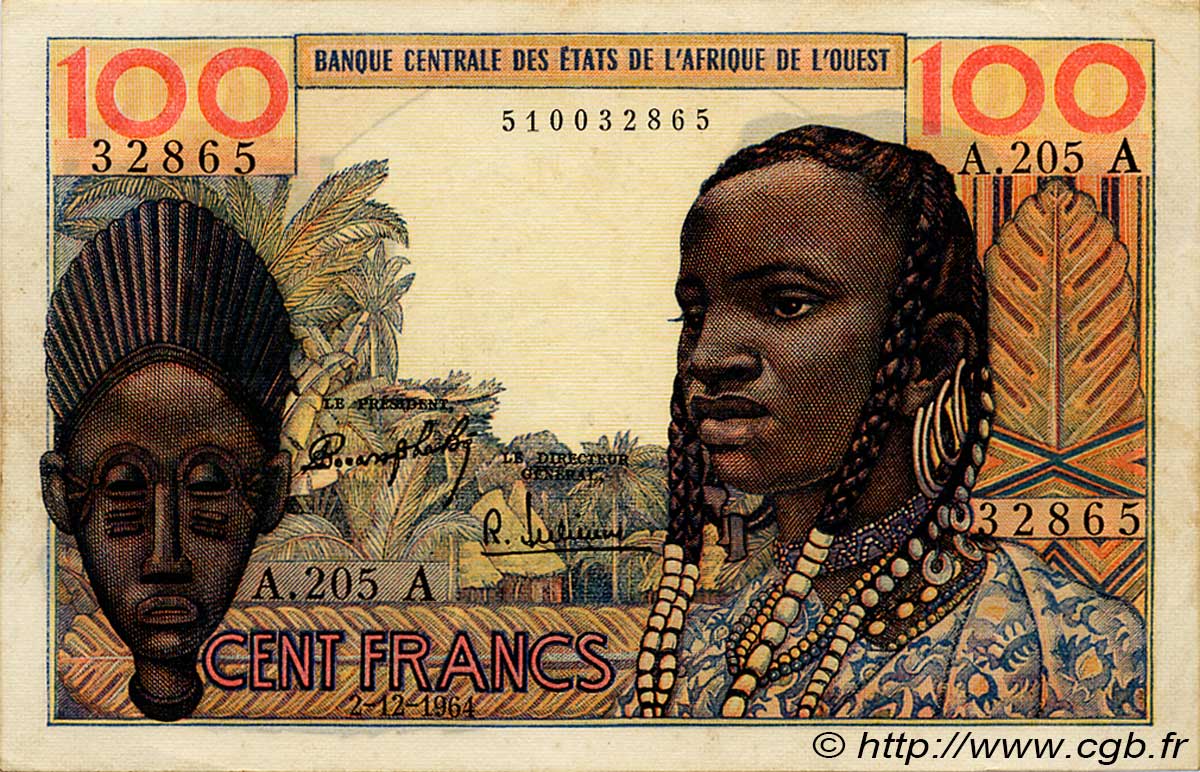 100 Francs WEST AFRIKANISCHE STAATEN  1964 P.101Ad fVZ
