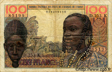 100 Francs ESTADOS DEL OESTE AFRICANO  1966 P.701Kf RC+