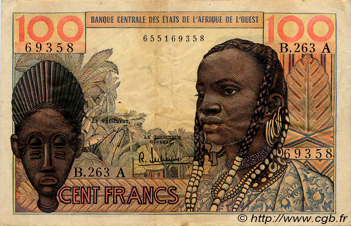 100 Francs WEST AFRICAN STATES  1966 P.101Ag VF