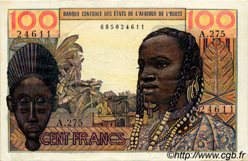 100 Francs WEST AFRIKANISCHE STAATEN  1966 P.002b fVZ