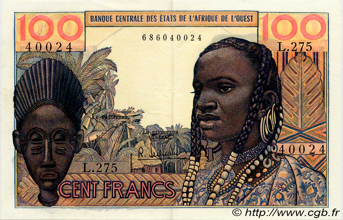 100 Francs WEST AFRICAN STATES  1966 P.002b XF+