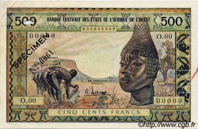 500 Francs Spécimen ÉTATS DE L AFRIQUE DE L OUEST  1959 P.003s TTB à SUP