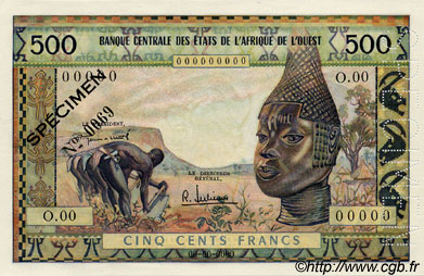 500 Francs Spécimen WEST AFRIKANISCHE STAATEN  1959 P.003s fST