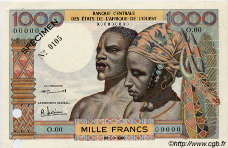 1000 Francs Spécimen ÉTATS DE L AFRIQUE DE L OUEST  1959 P.004s SUP