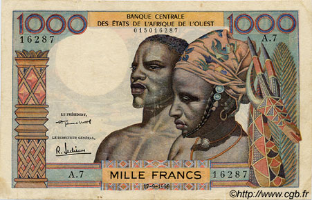 1000 Francs ESTADOS DEL OESTE AFRICANO  1959 P.004 BC